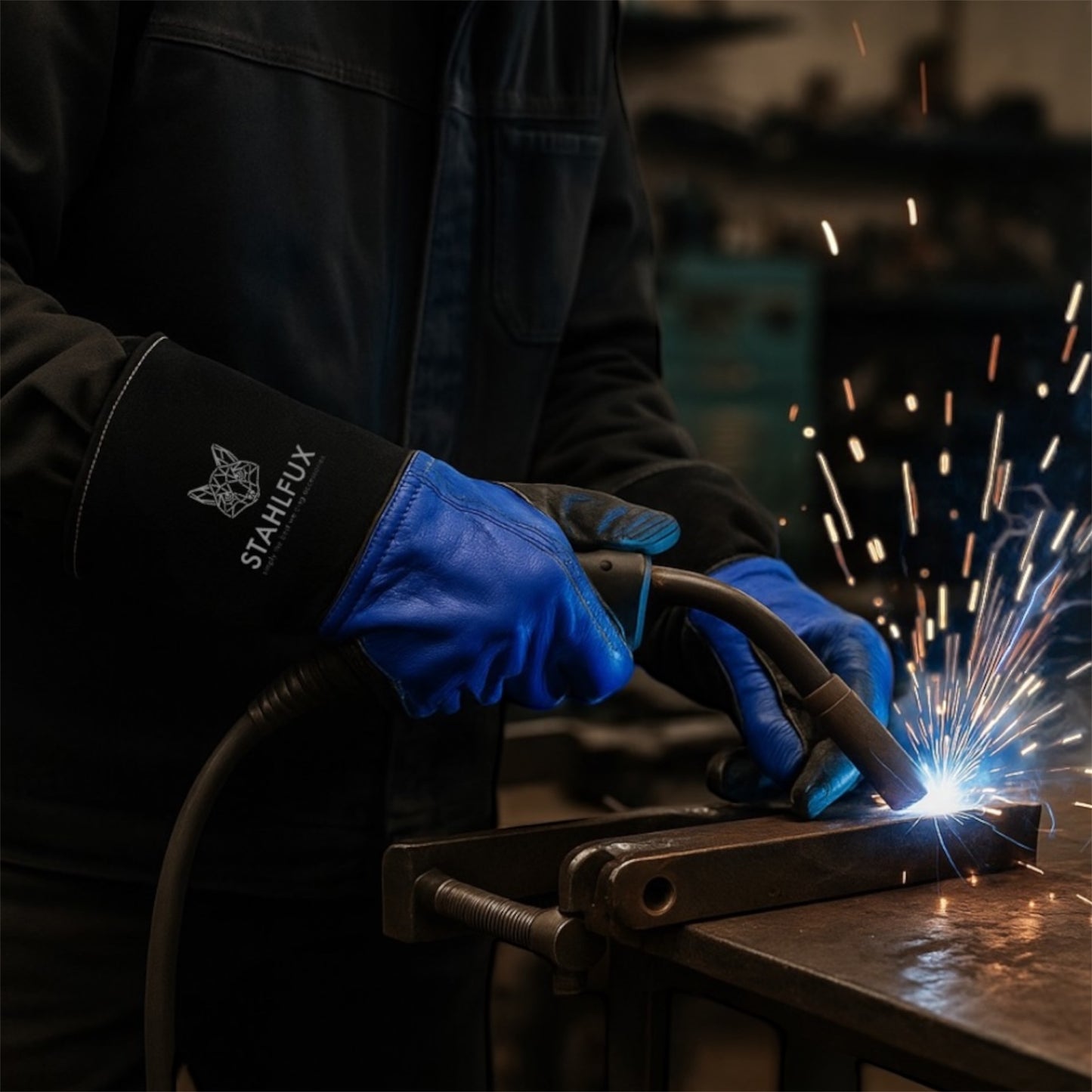 StahlFux HeatGuard – MAG Welding Edition | Hitzebeständige Schweißerhandschuhe (Blue Edition)