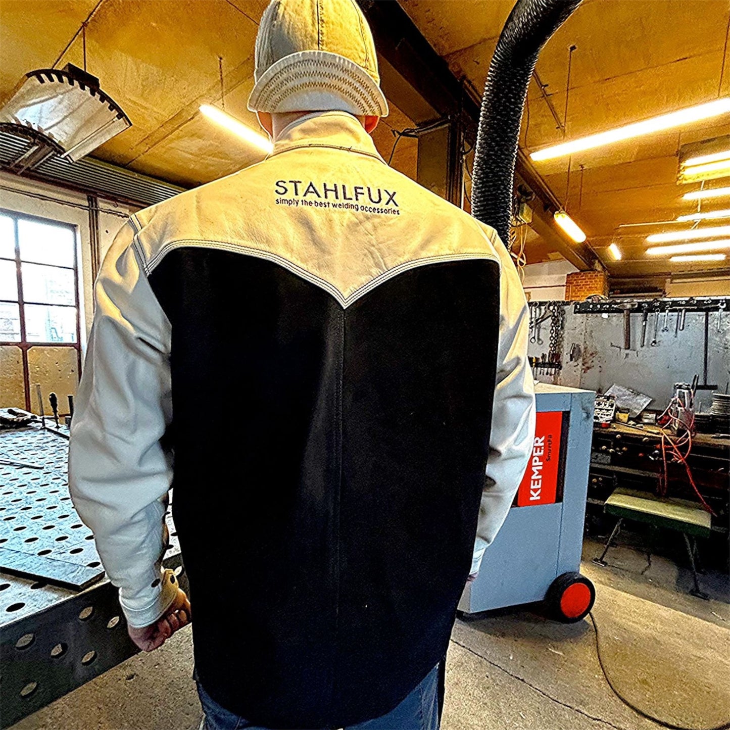 !!PreSale!! StahlFux Schweißerjacke „ArcGuard Pro“ – Premium Rindleder White Edition