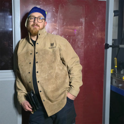 !!PreSale!! StahlFux Schweißerjacke „ArcGuard Pro“ – Premium Rindleder Desert Tan