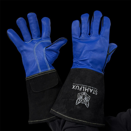 StahlFux HeatGuard – MAG Welding Edition | Hitzebeständige Schweißerhandschuhe (Blue Edition)