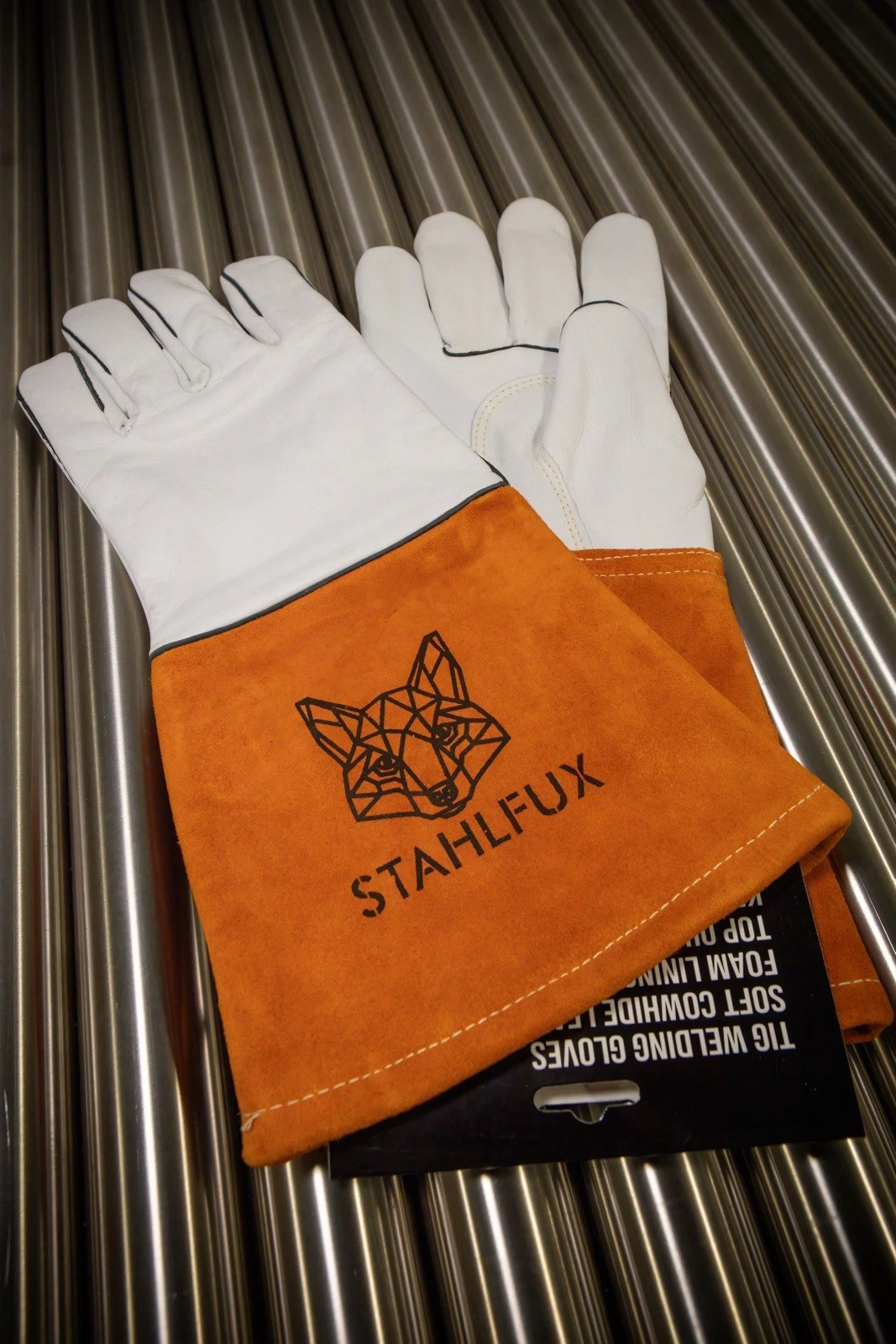 Schweißerhandschuhe weiß/orange